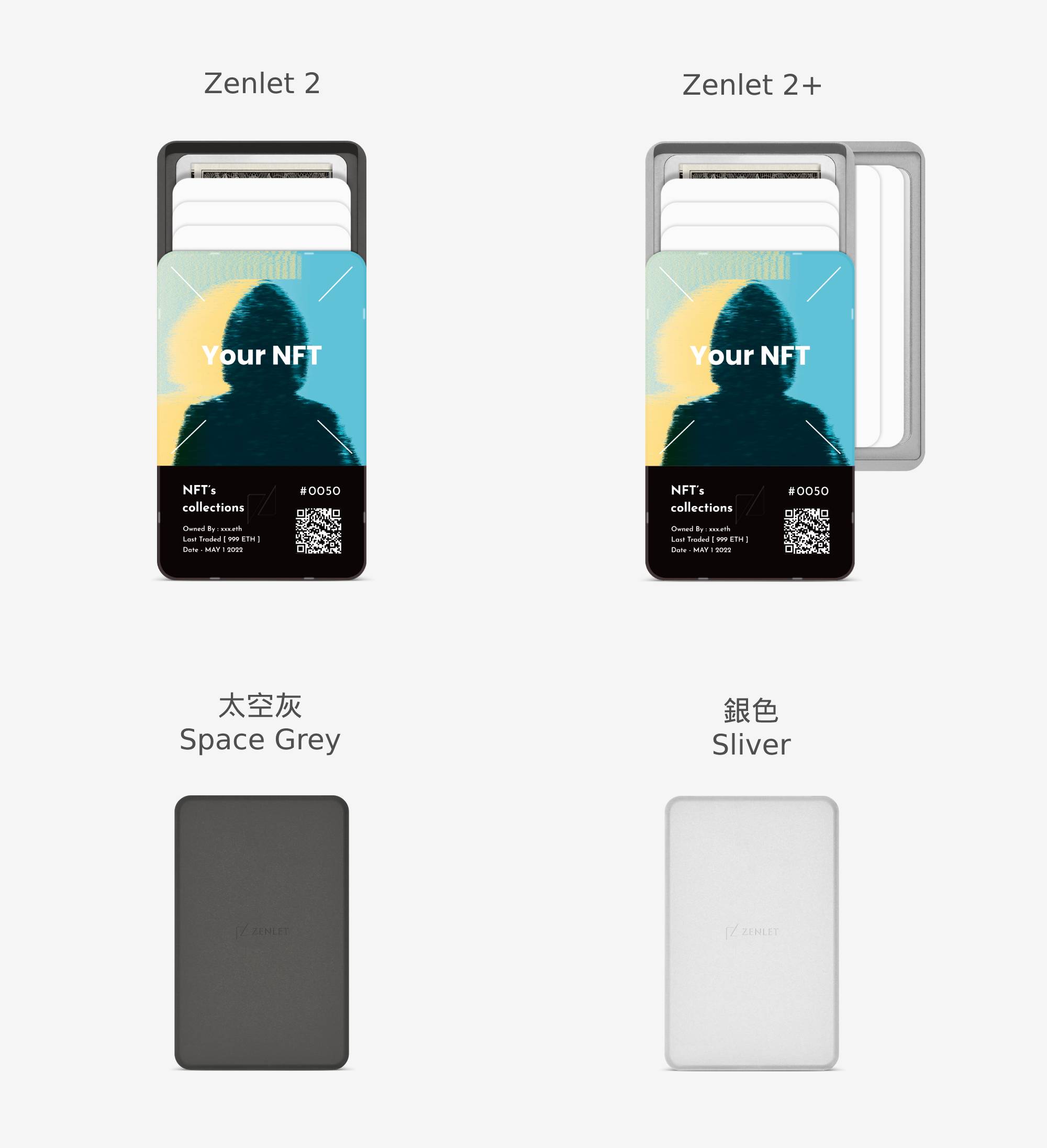 Zenlet 2 シリーズ スマートウォレット RFID 盗難防止 NFT カスタムパネル - 財布 - アルミニウム合金 多色